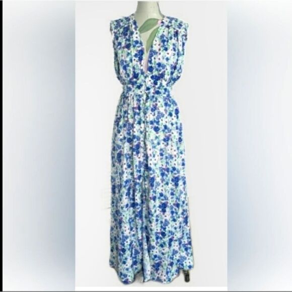 Zara maxi floral dress Size M.... Sundress V neck. Shoulder Pads - Picture 5 of 8